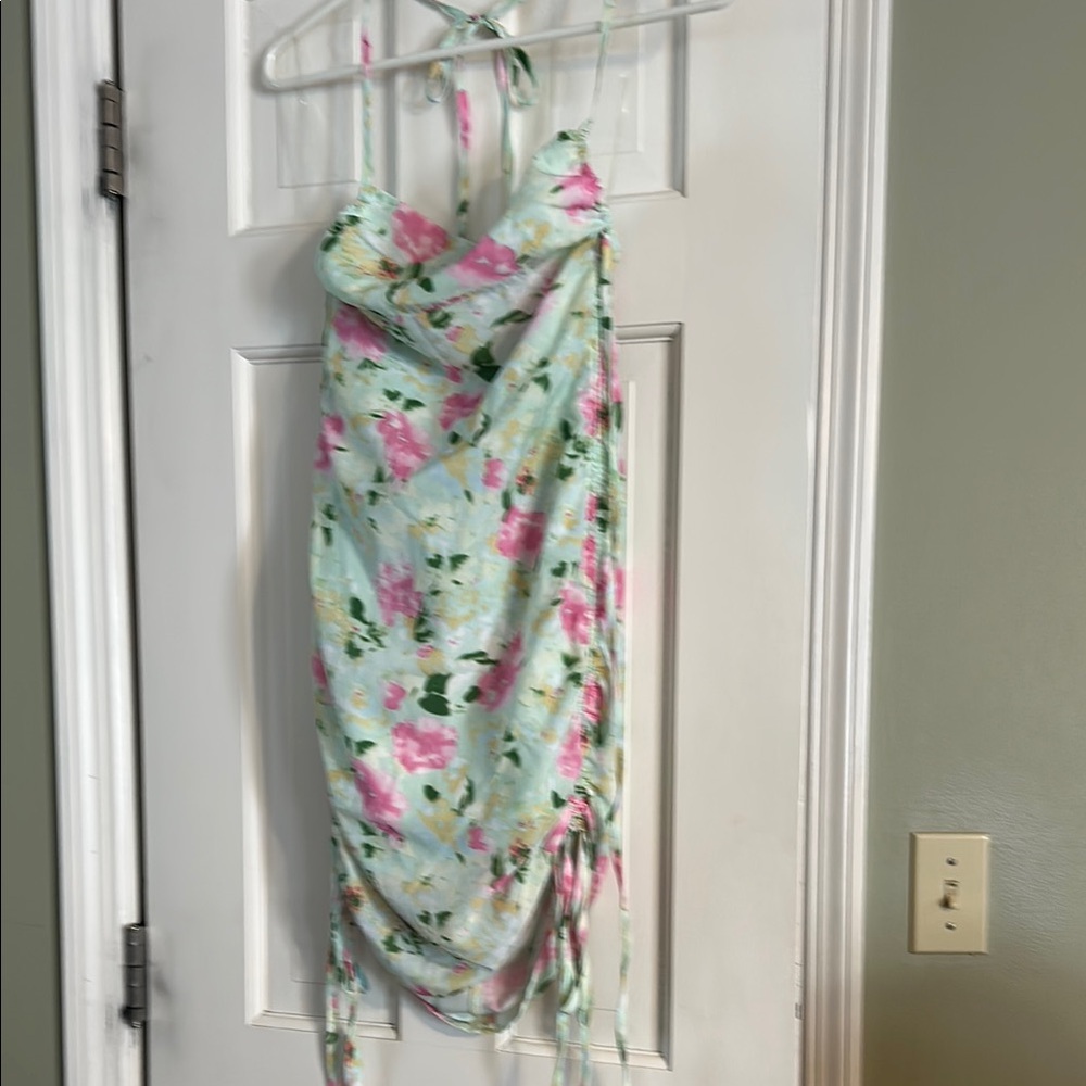 Floral Halter Dress with Ruched Detail